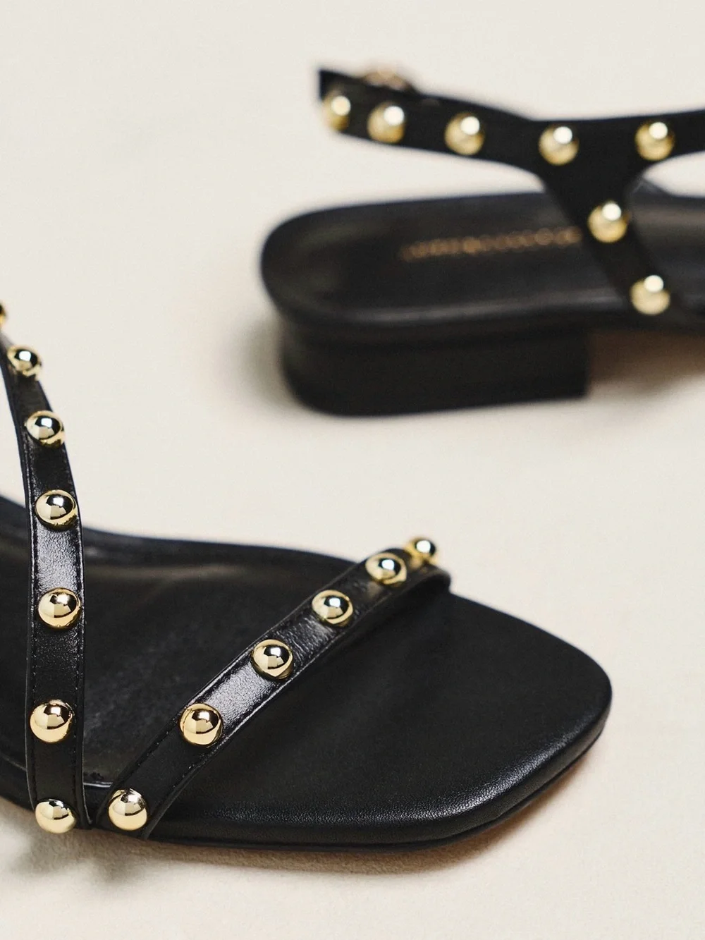 Anthropology Black Leather Gold-Stud Slingback Sandals